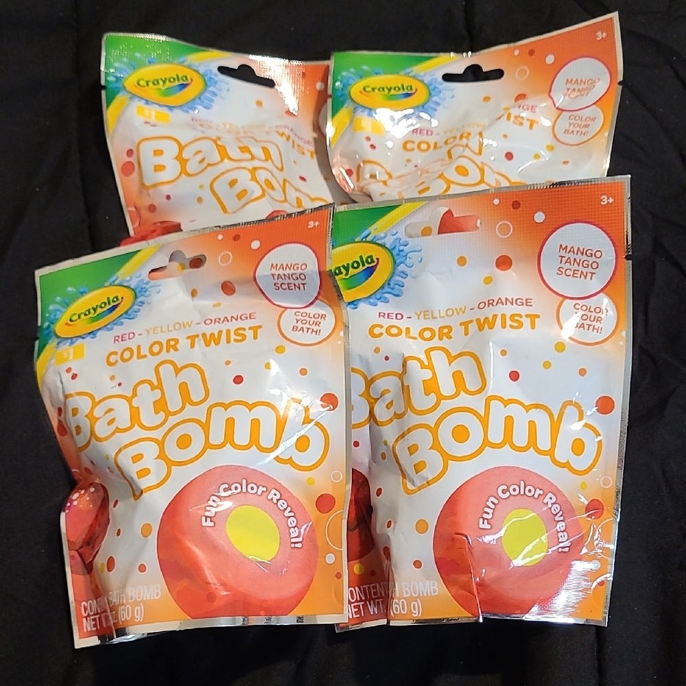 4 Crayola Mango Tango Bath Bombs - Red, Yellow, Orange